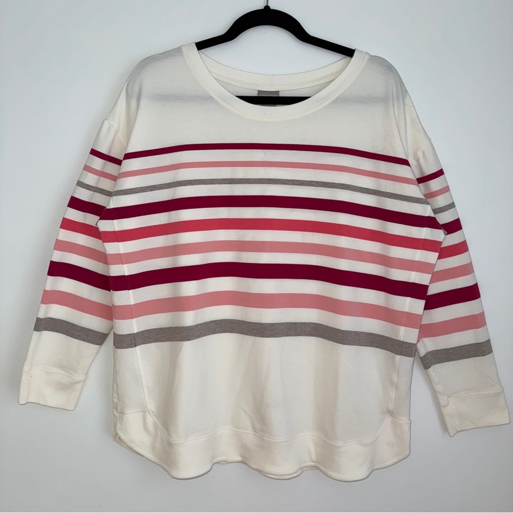 Chico’s Zenergy Striped‎ Long Sleeve Top Size 3 XL 16/18 Pink Gray White